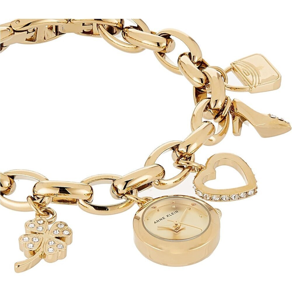 Women's Crystal Accented Gold-Tone Charm Bracelet Watch Elegant Jewelry - Picture 4 of 8